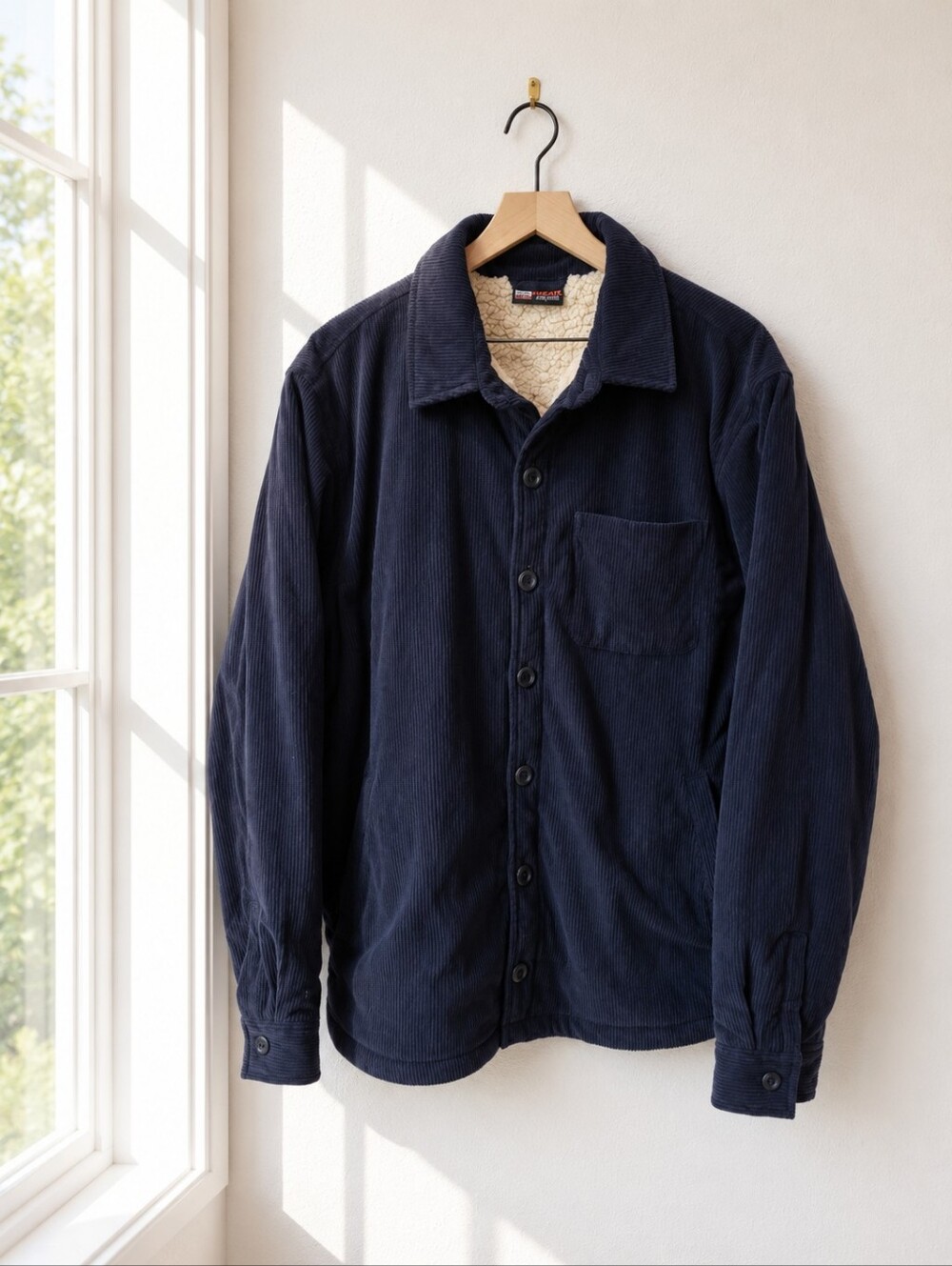 32 Degrees Heat Sherpa Lined Corduroy Shirt Jacket Men's L Navy Button Front